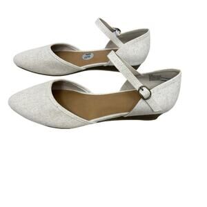 Seychelles Pointed Toe D’Orsay Ankle Strap Flats Ivory Linen Look 9.5 Minimalist